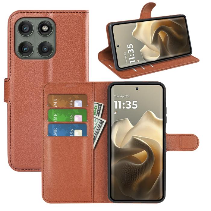 Bild 6,  Motorola Edge 60 Pro Fodral Litchi Läder Brun - Teknikhallen.se