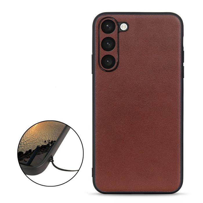 Bild 2,  Samsung Galaxy S23 Skal Äkta Läder Belagt Brun - Teknikhallen.se