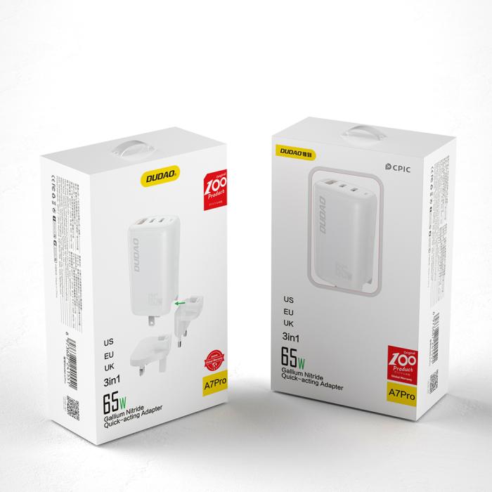 Bild 6, DUDAO Dudao 65W GaN 3in1 Reseadapter Laddare PD QC Vit - Teknikhallen.se