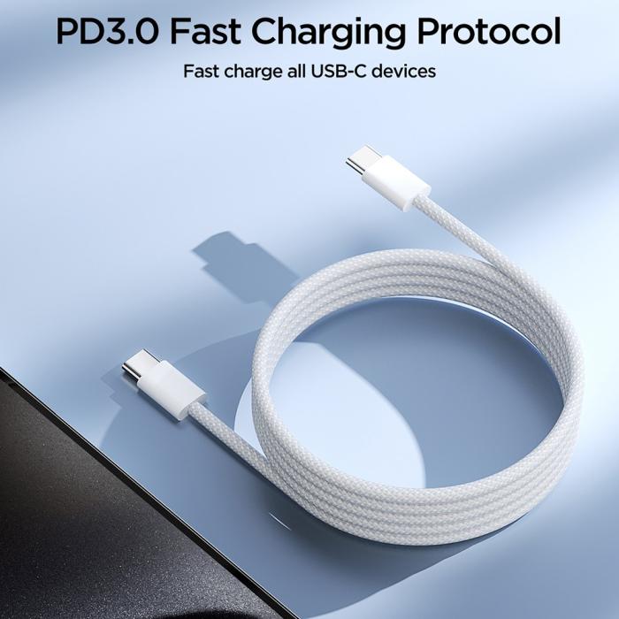 Bild 4, JOYROOM Joyroom 1m 60W USB-C / USB-C Nylonkabel Vit - Teknikhallen.se