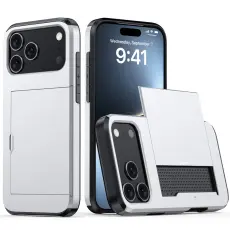  iPhone 18 Pro Max/17 Pro Max Skal Hybrid Med Kortfack Silver - Teknikhallen.se