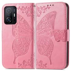  Xiaomi 11T / 11T Pro Fodral L&auml;der Butterfly Rosa - Teknikhallen.se