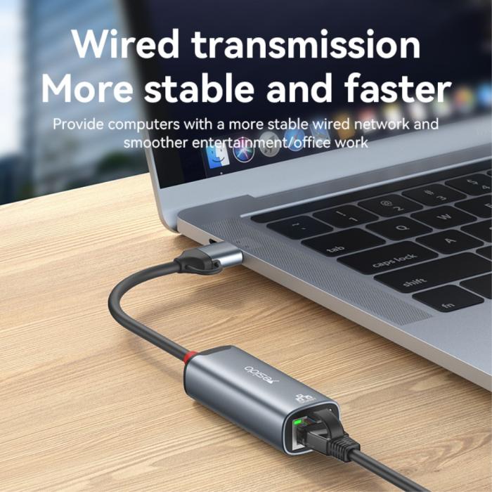 Bild 4, YESIDO YESIDO 2in1 USB-C/USB-A till RJ45 Adapter Grå - Teknikhallen.se