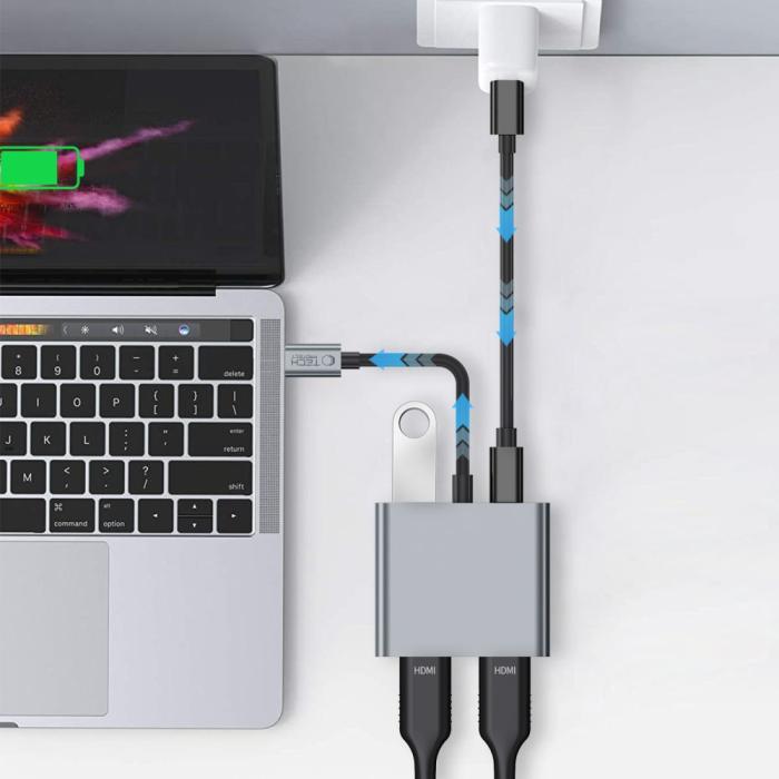 Bild 6, Tech-Protect Tech-Protect 4in1 USB-C Adapter USB-C / USB-A / HDMI / Space Grey - Teknikhallen.se