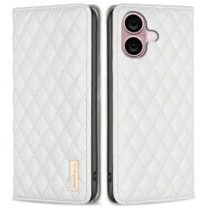  iPhone 16 Plus Fodral Diamond Flip L&auml;der Vit - Teknikhallen.se