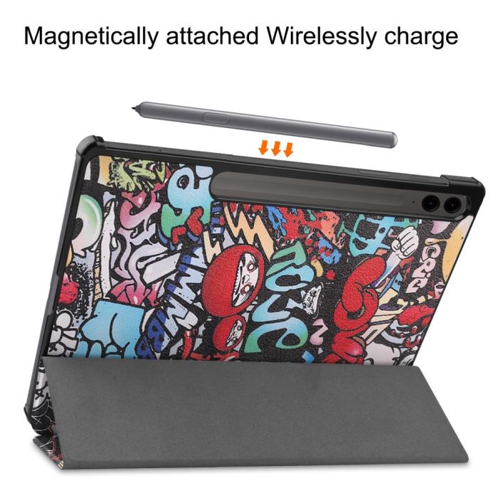 Bild 5,  Galaxy Tab S9 FE Plus Fodral Tri-Fold Läder Graffiti - Teknikhallen.se