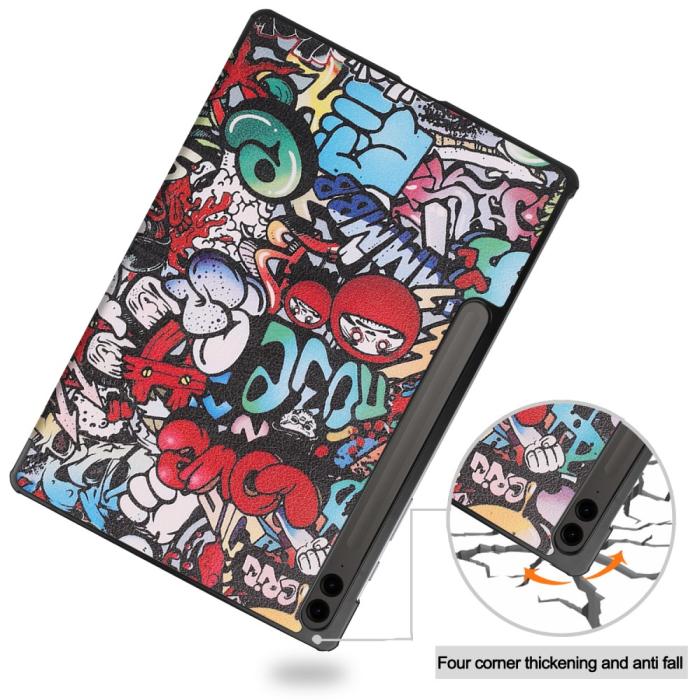 Bild 6,  Galaxy Tab S9 FE Plus Fodral Tri-Fold Läder Graffiti - Teknikhallen.se