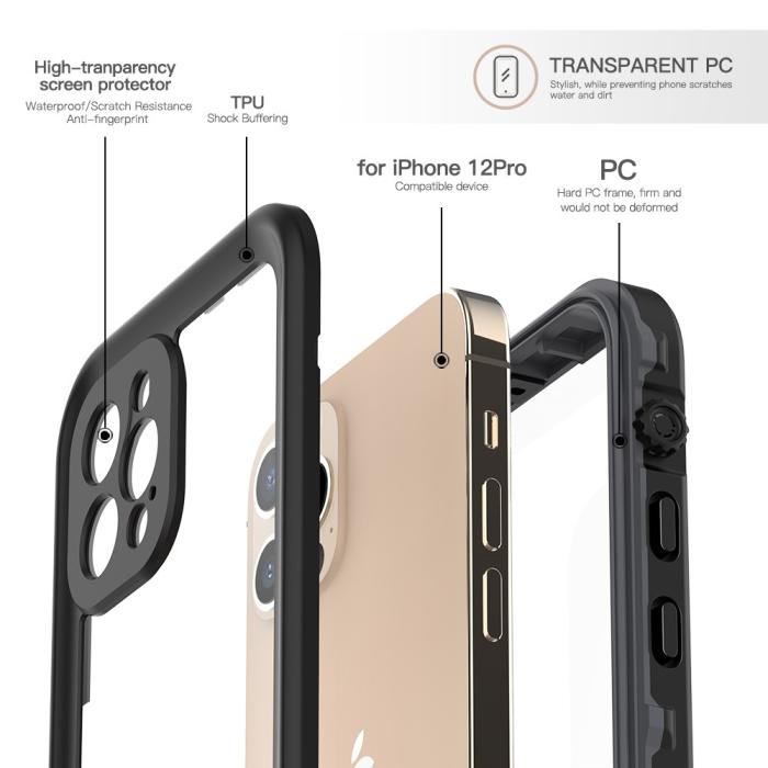 Bild 6, REDPEPPER REDPEPPER iPhone 12 Pro Skal 360 Vattentätt IP68 Svart - Teknikhallen.se