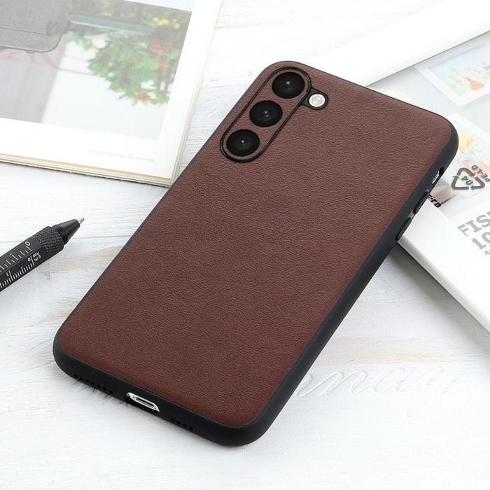 Bild 3,  Samsung Galaxy S23 Skal Äkta Läder Belagt Brun - Teknikhallen.se