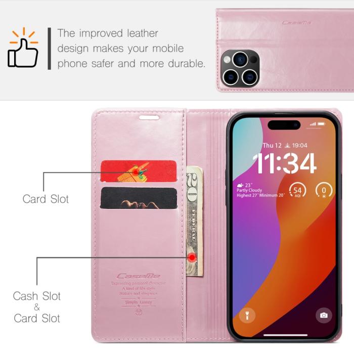 Bild 5, CASEME CASEME iPhone 16 Pro Fodral Oil Wax Flip Rosa - Teknikhallen.se