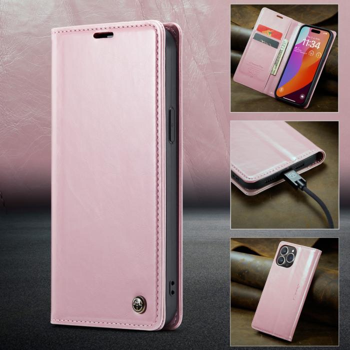 Bild 6, CASEME CASEME iPhone 16 Pro Fodral Oil Wax Flip Rosa - Teknikhallen.se