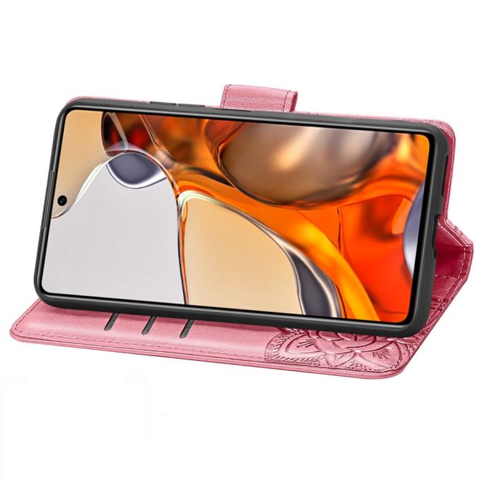 Bild 5,  Xiaomi 11T / 11T Pro Fodral Läder Butterfly Rosa - Teknikhallen.se