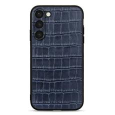  Samsung Galaxy S23 Skal &Auml;kta L&auml;der Krokodil Textur Bl&aring; - Teknikhallen.se