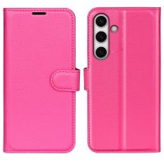  Samsung Galaxy S24 FE Fodral Litchi L&auml;der Textur Rosa - Teknikhallen.se