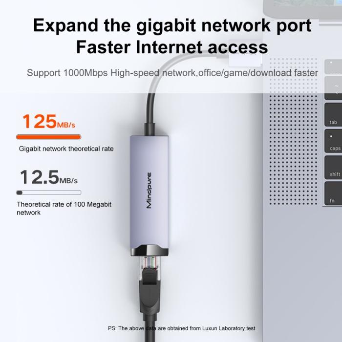 Bild 4, MINDPURE MINDPURE USB-A 3.0 - RJ45 Nätverksadapter Grå - Teknikhallen.se