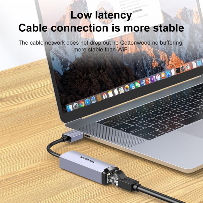 Bild 5, MINDPURE MINDPURE USB-A 3.0 - RJ45 Nätverksadapter Grå - Teknikhallen.se