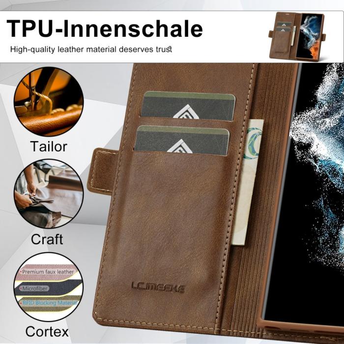 Bild 5, LC.IMEEKE LC.IMEEKE Galaxy S23 Ultra Fodral RFID Magnetisk Stängning Brun - Teknikhallen.se