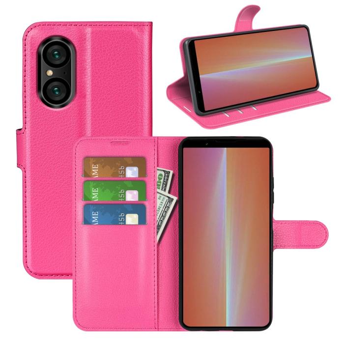 Bild 5,  Sony Xperia 5 V Fodral Litchi Textur Rosa - Teknikhallen.se