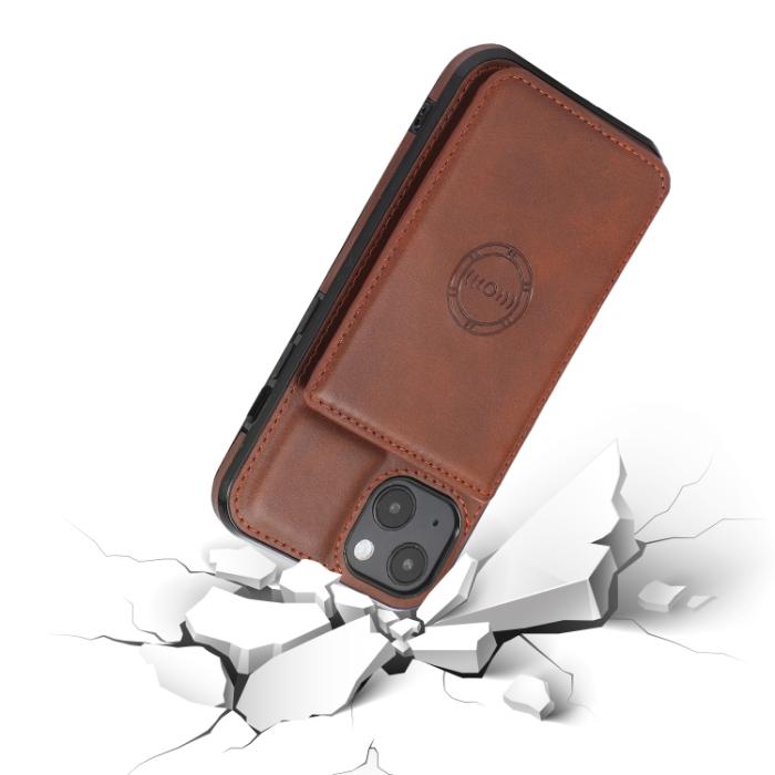 Bild 6,  iPhone 14 Läder Skal Med Kortfack Och Magnet Brun - Teknikhallen.se