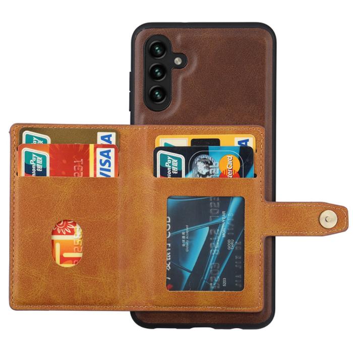 Bild 2,  Samsung Galaxy A05s 4G Läder Skal Med Kortfack Brun - Teknikhallen.se
