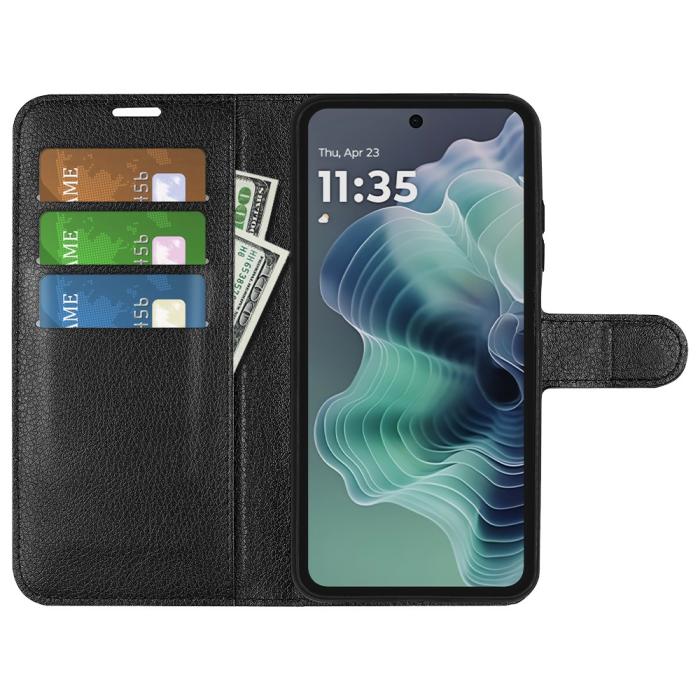 Bild 2,  Motorola Moto G35 5G Fodral Litchi Läder Svart - Teknikhallen.se