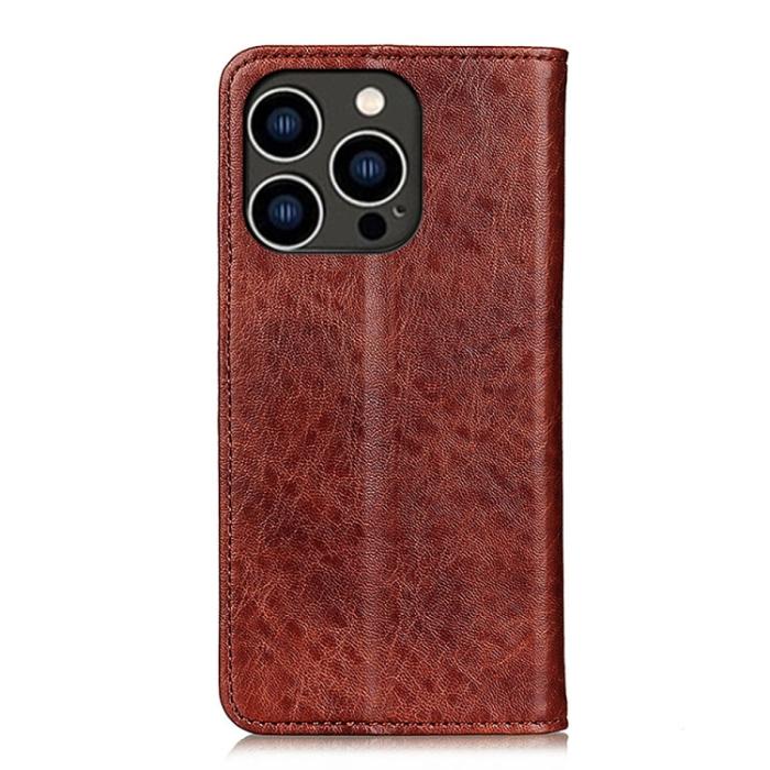 Bild 3,  iPhone 15 Pro Fodral Flip Crazy Horse Brun - Teknikhallen.se
