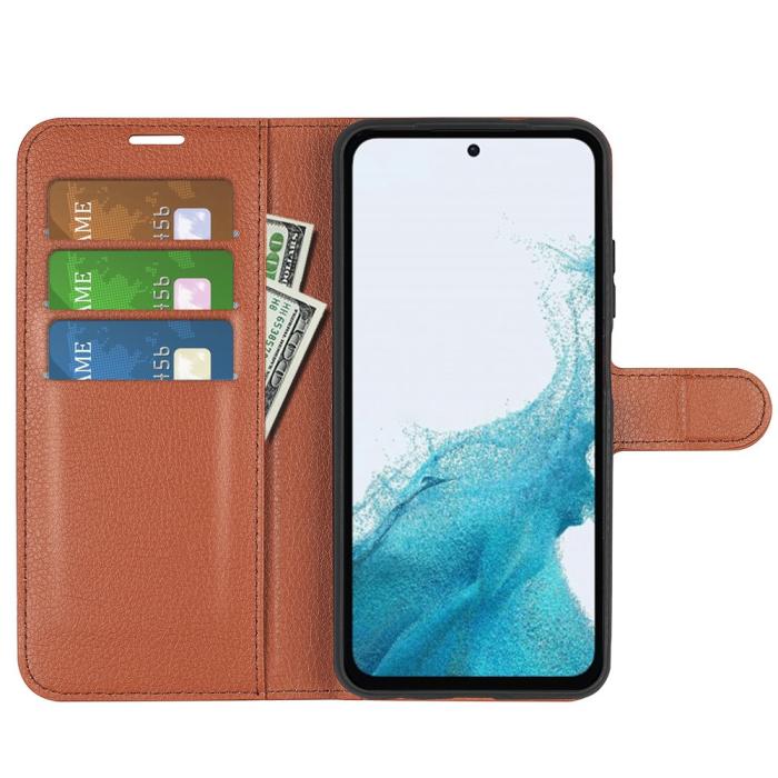 Bild 2,  Samsung Galaxy A54 5G Fodral Litchi Läder Brun - Teknikhallen.se