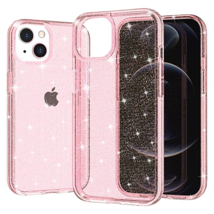 Bild 4,  iPhone 15 Skal Hybrid Glitter Rosa - Teknikhallen.se