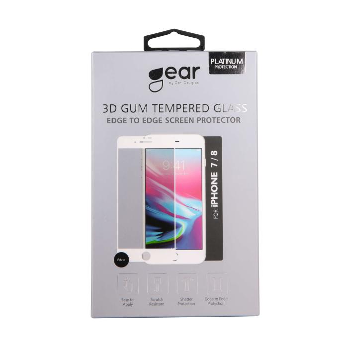 Bild 2, Gear GEAR iPhone 6/7/8/SE Skärmskydd 3D Heltäckande Vit - Teknikhallen.se