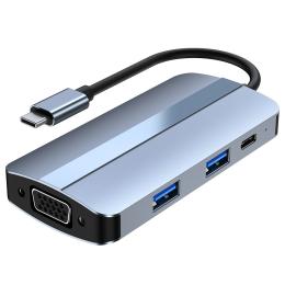  7in1 100W USB-C Dockningsstation VGA/USB-C/USB 3.0 Blå - Teknikhallen.se