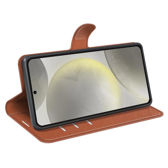 Bild 3,  Samsung Galaxy S24 FE Fodral Litchi Läder Textur Brun - Teknikhallen.se
