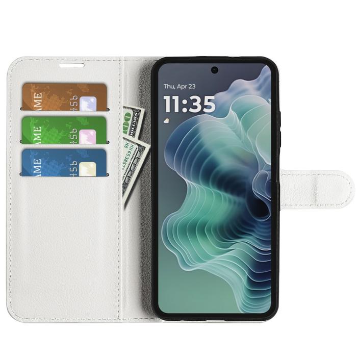 Bild 2,  Motorola Moto G35 5G Fodral Litchi Läder Vit - Teknikhallen.se
