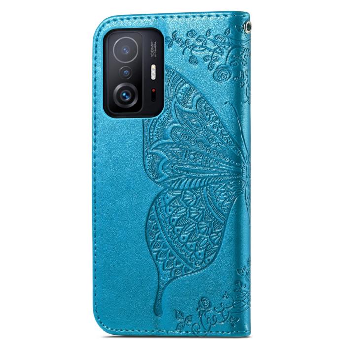 Bild 3,  Xiaomi 11T / 11T Pro Fodral Läder Butterfly Blå - Teknikhallen.se