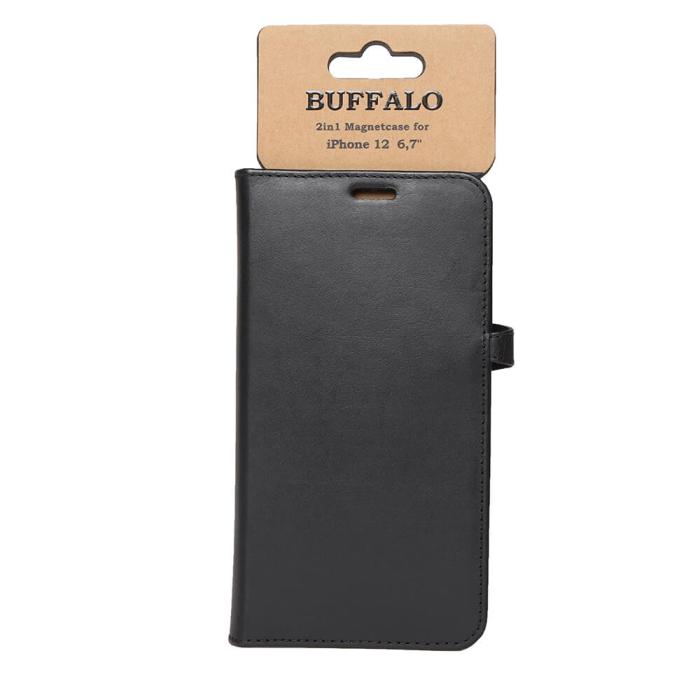 Bild 2, Buffalo Buffalo iPhone 12 Pro Max Fodral 2in1 Äkta Läder Svart - Teknikhallen.se