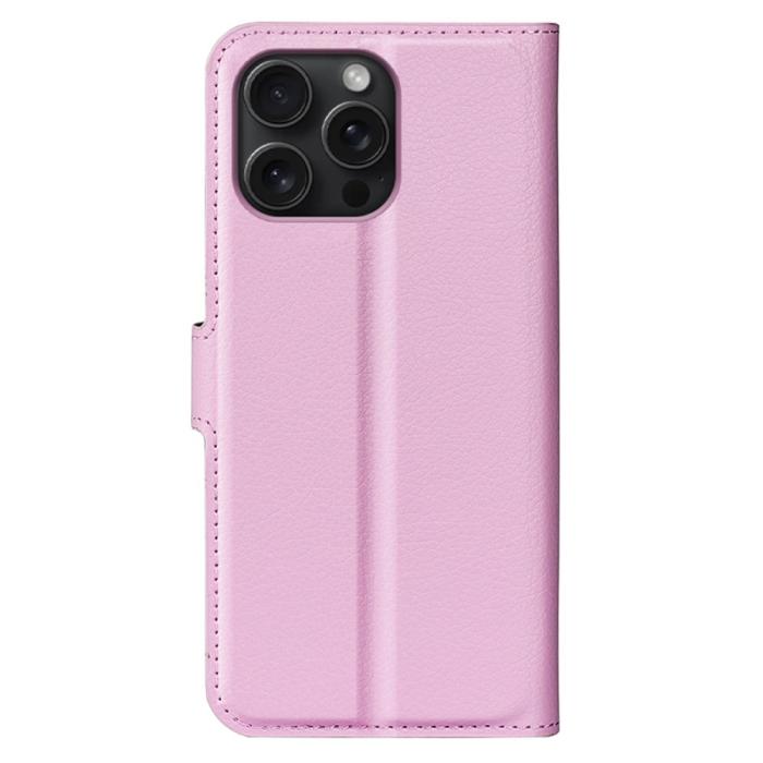 Bild 6,  iPhone 16 Pro Max Fodral Litchi Läder Textur Ljus Rosa - Teknikhallen.se