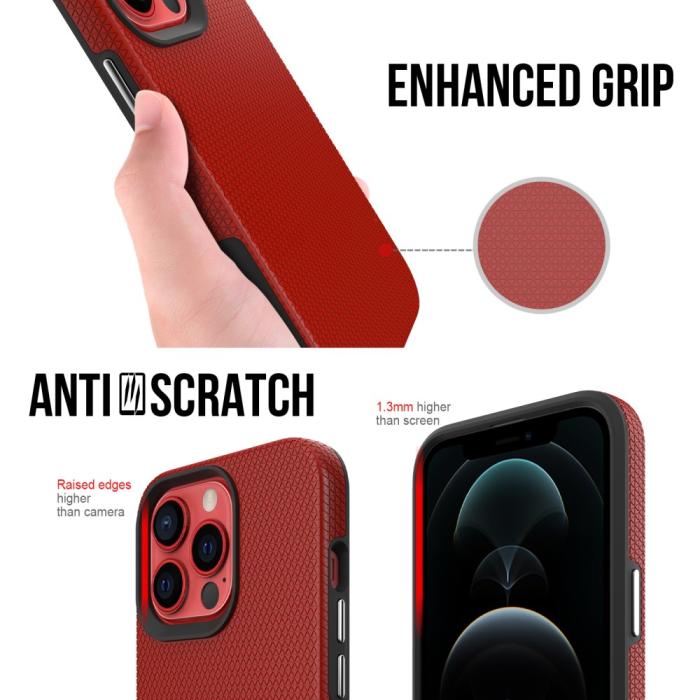 Bild 6,  iPhone 13 Pro Skal Hybrid Triangle Textur Röd - Teknikhallen.se