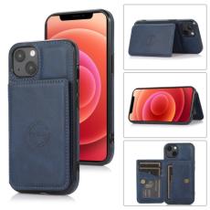  iPhone 14 L&auml;der Skal Med Kortfack Och Magnet Bl&aring; - Teknikhallen.se