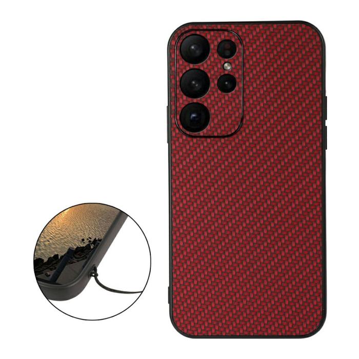 Bild 2,  Samsung Galaxy S23 Ultra Skal Kolfiber Textur Röd - Teknikhallen.se