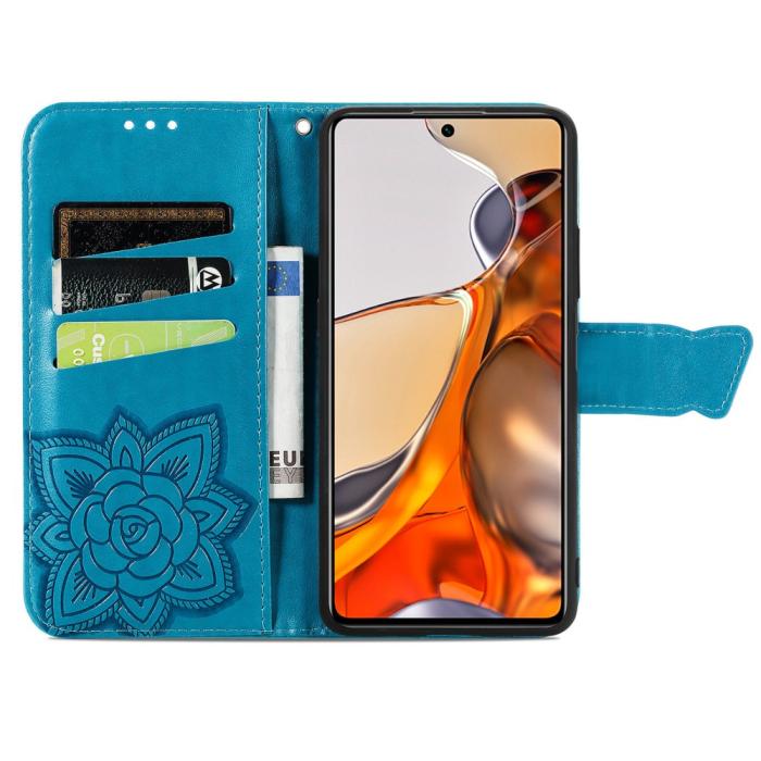 Bild 4,  Xiaomi 11T / 11T Pro Fodral Läder Butterfly Blå - Teknikhallen.se