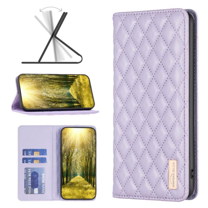 Bild 6, BINFEN BINFEN iPhone 16 Plus Fodral Diamond Flip Läder Lila - Teknikhallen.se