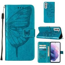  Samsung Galaxy S22 Fodral Butterfly L&auml;der Bl&aring; - Teknikhallen.se