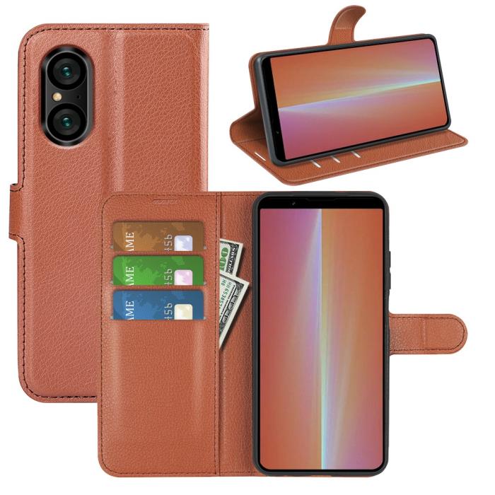 Bild 5,  Sony Xperia 5 V Fodral Litchi Textur Brun - Teknikhallen.se