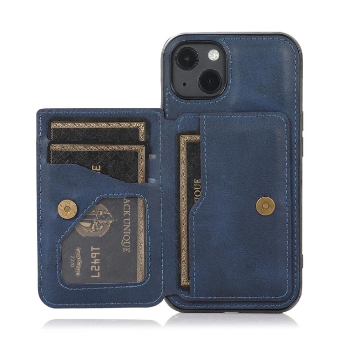 Bild 4,  iPhone 14 Läder Skal Med Kortfack Och Magnet Blå - Teknikhallen.se