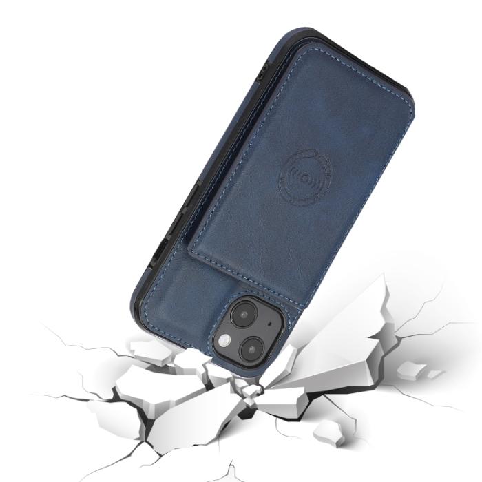 Bild 6,  iPhone 14 Läder Skal Med Kortfack Och Magnet Blå - Teknikhallen.se