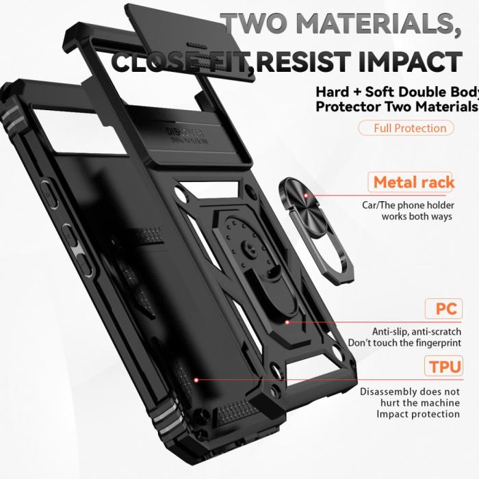 Bild 4,  Google Pixel 8A Shockproof Hybrid Armor Ring Skal Svart - Teknikhallen.se