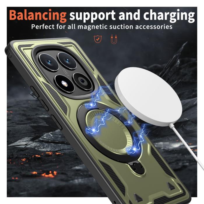 Bild 3,  Xiaomi Redmi Note 14 Pro 5G Skal MagSafe Kickstand Hybrid Grön - Teknikhallen.se