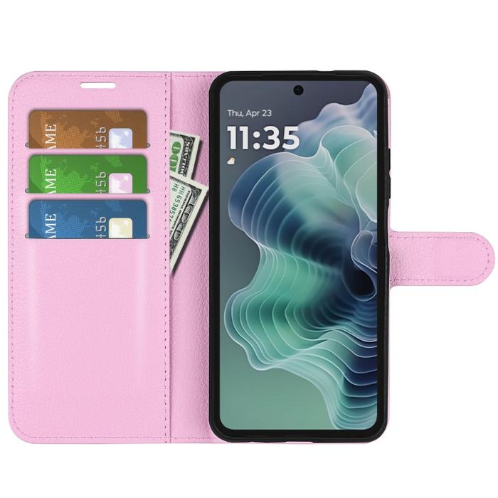 Bild 2,  Motorola Moto G35 5G Fodral Litchi Läder Ljus Rosa - Teknikhallen.se