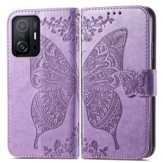  Xiaomi 11T / 11T Pro Fodral L&auml;der Butterfly Ljus Lila - Teknikhallen.se