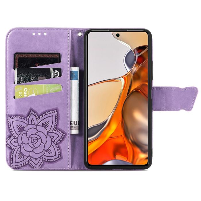 Bild 4,  Xiaomi 11T / 11T Pro Fodral Läder Butterfly Ljus Lila - Teknikhallen.se