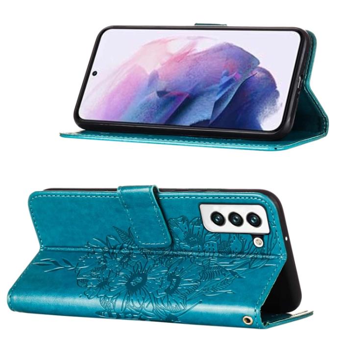 Bild 4,  Samsung Galaxy S22 Fodral Butterfly Läder Blå - Teknikhallen.se
